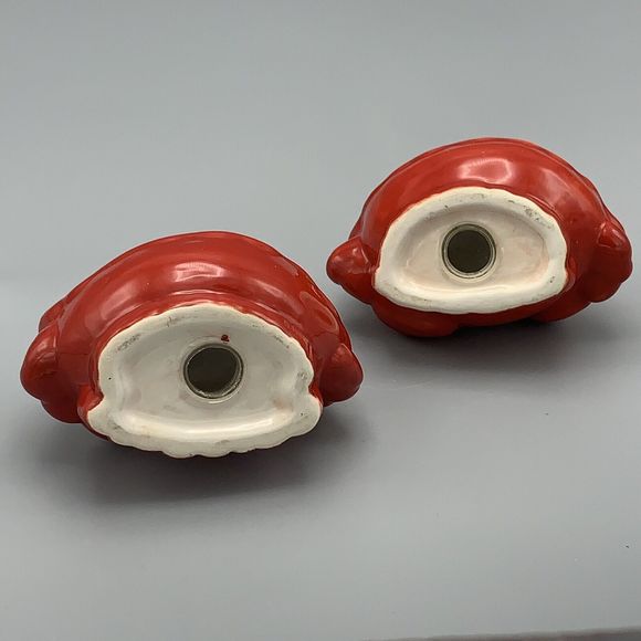 Nautical Beach Whimsical Smiling Red Crabs Salt Pepper Shaker Set With Stoppers - Picture 10 of 10